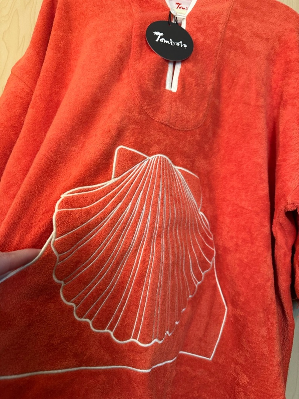Scallop Beach Towel Top - Orange with White Trim and Shell Embroidered Pocket - Picture 15 of 16
